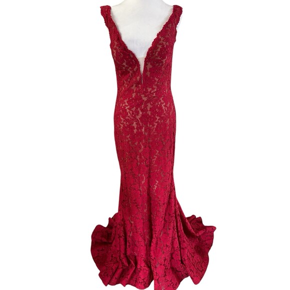 Jovani Red Lace Prom Dress - Picture 1 of 8